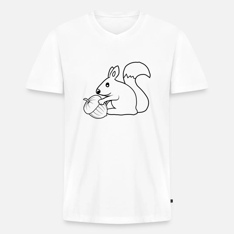 Fröhliches Eichhörnchen Eichel - Männer Premium Bio T-Shirt mit V-Ausschnitt - Weiß