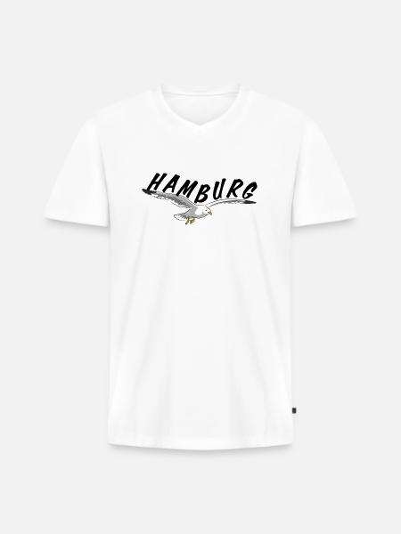 Hamburg über Möwe - schwarz - Männer Premium Bio T-Shirt mit V-Ausschnitt - Weiß