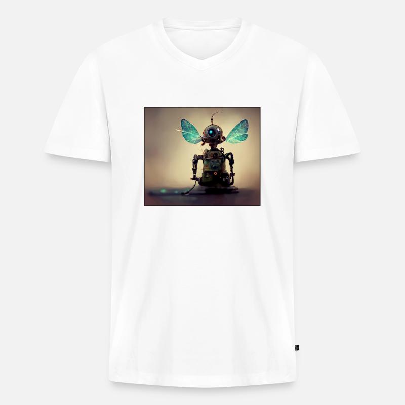 Feenroboter - Männer Premium Bio T-Shirt mit V-Ausschnitt - Weiß