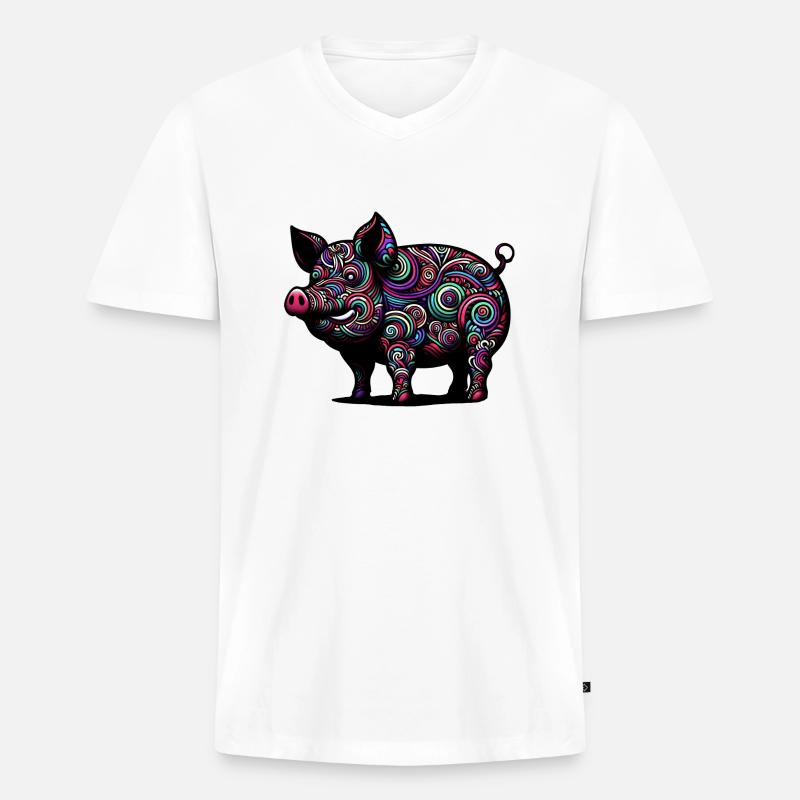 Buntes Schwein - Männer Premium Bio T-Shirt mit V-Ausschnitt - Weiß