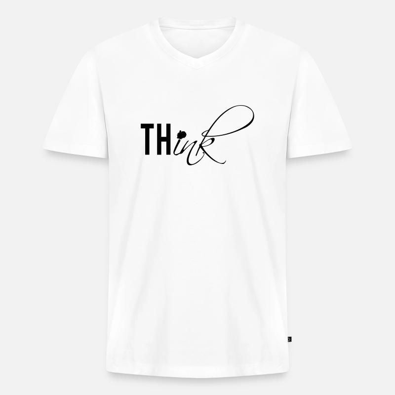thINK - Männer Premium Bio T-Shirt mit V-Ausschnitt - Weiß