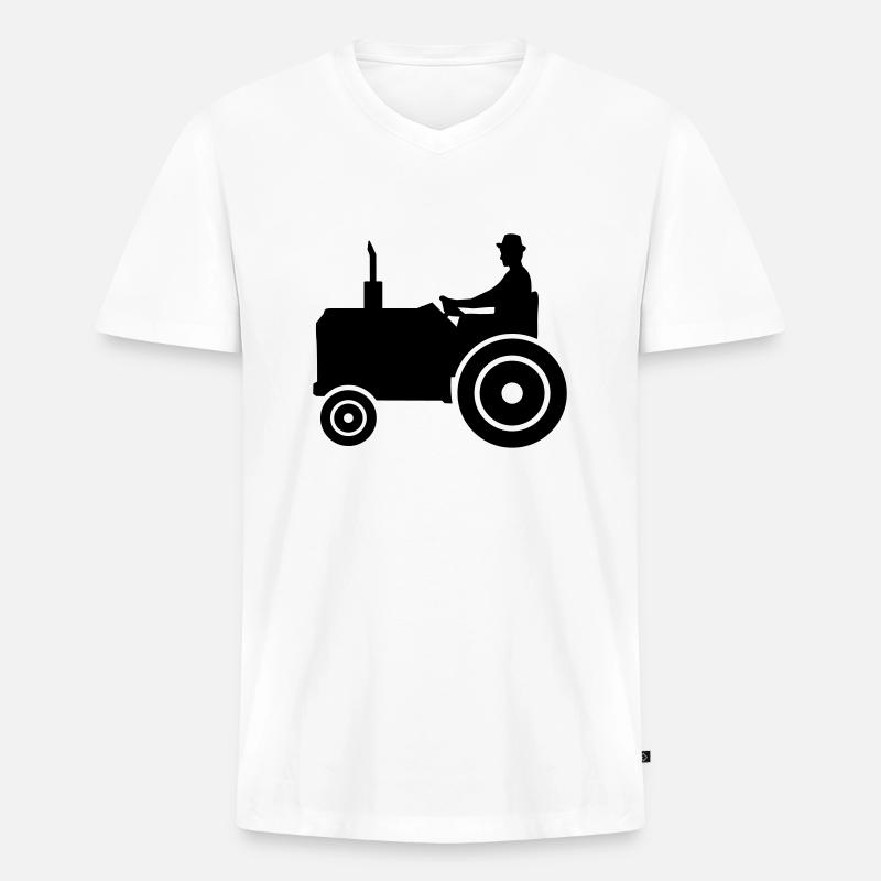 Traktor - Männer Premium Bio T-Shirt mit V-Ausschnitt - Weiß