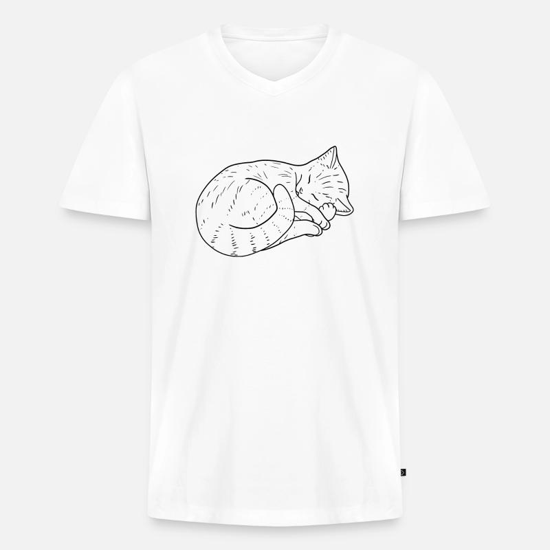 Katze Zeichnung - Männer Premium Bio T-Shirt mit V-Ausschnitt - Weiß