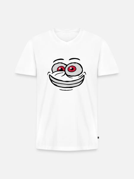 Crazy Comic Face Design - Men's Premium Organic T-shirt with V-neck - white