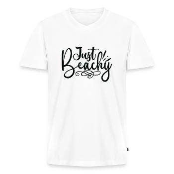 Juste Beachy - T-shirt encolure en V Premium bio Homme - blanc - Devant - Nico (187cm)