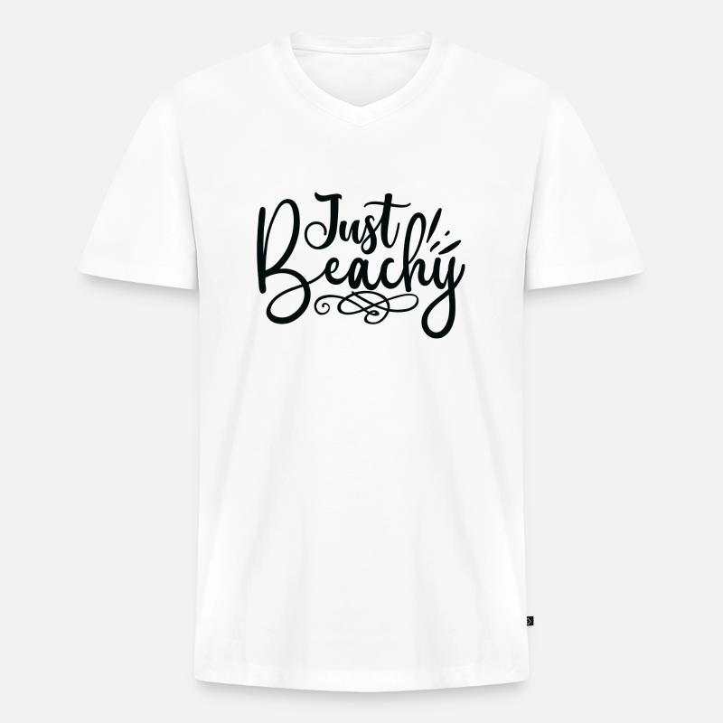Just Beachy - Männer Premium Bio T-Shirt mit V-Ausschnitt - Weiß