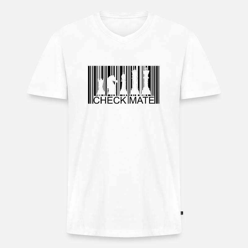 Barcode Schach Figuren - Männer Premium Bio T-Shirt mit V-Ausschnitt - Weiß