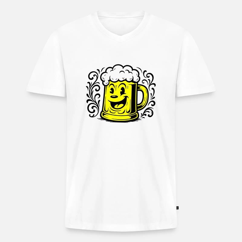 Bier Lustig Comic - Männer Premium Bio T-Shirt mit V-Ausschnitt - Weiß