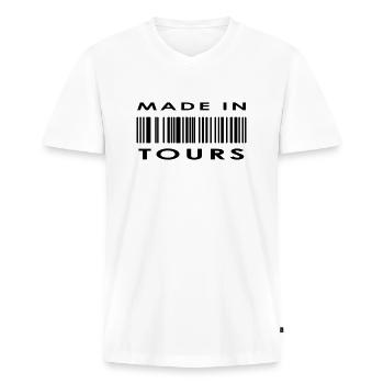 Tours - T-shirt encolure en V Premium bio Homme - blanc - Devant - Nico (187cm)