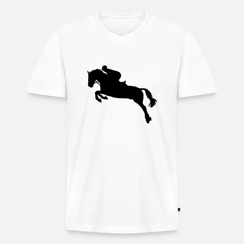 Springreiten Pferd - Männer Premium Bio T-Shirt mit V-Ausschnitt - Weiß