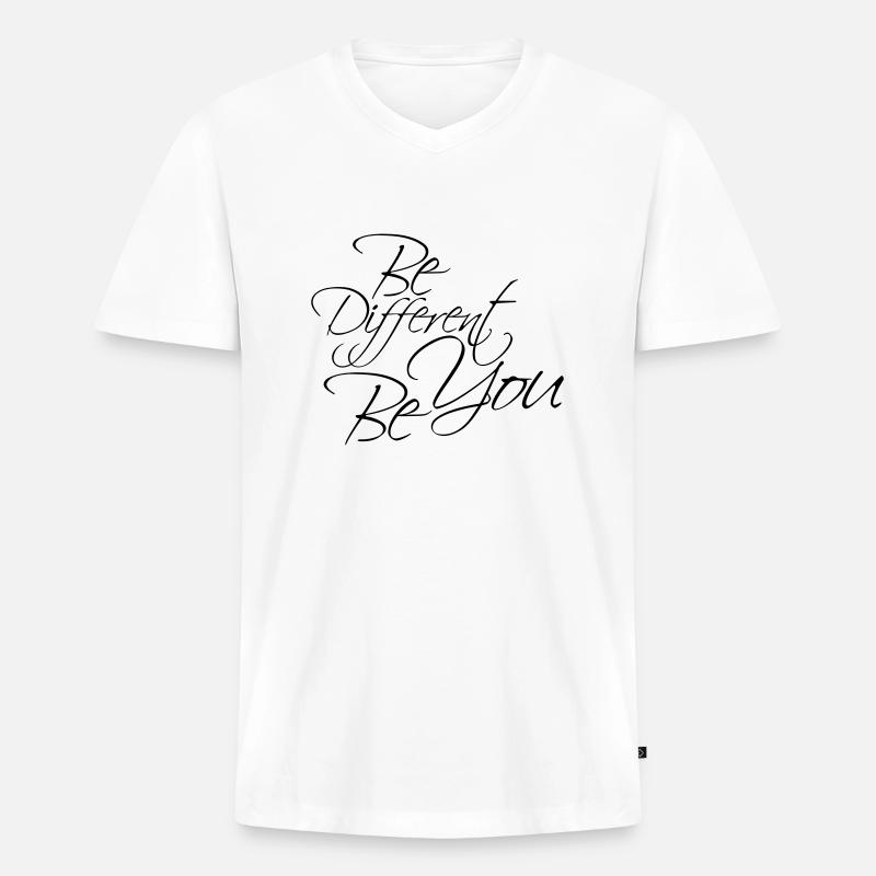 Be Different Be You Design - Männer Premium Bio T-Shirt mit V-Ausschnitt - Weiß