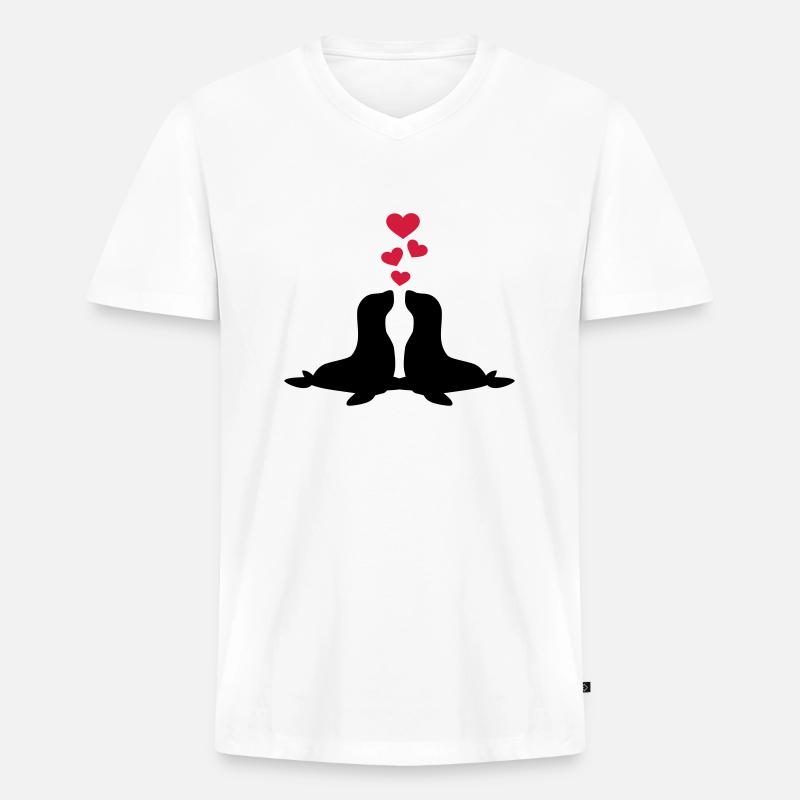 Robbe - Männer Premium Bio T-Shirt mit V-Ausschnitt - Weiß