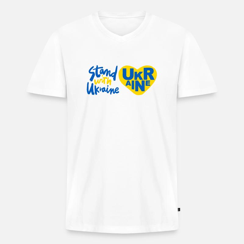 Stand with Ukraine - Männer Premium Bio T-Shirt mit V-Ausschnitt - Weiß