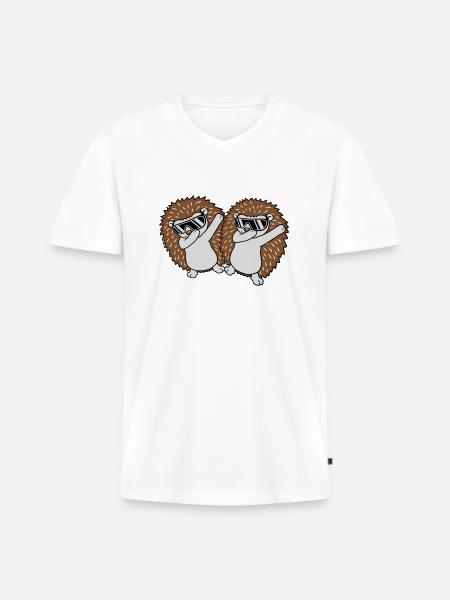 2 dabbing hedgehog friends - Men's Premium Organic T-shirt with V-neck - white