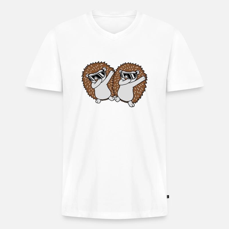 2 dabbing Igel Freunde - Männer Premium Bio T-Shirt mit V-Ausschnitt - Weiß