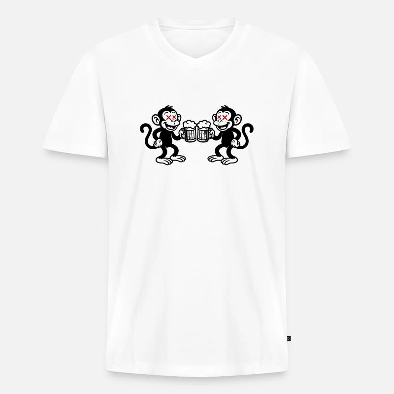 Bier Affe Saufen - Männer Premium Bio T-Shirt mit V-Ausschnitt - Weiß