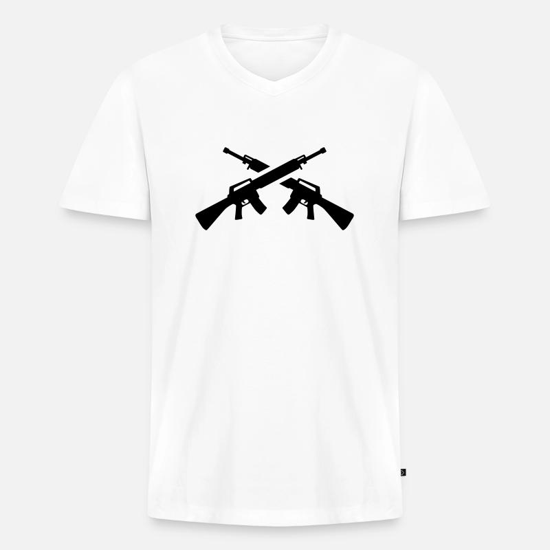 Gewehr - Männer Premium Bio T-Shirt mit V-Ausschnitt - Weiß