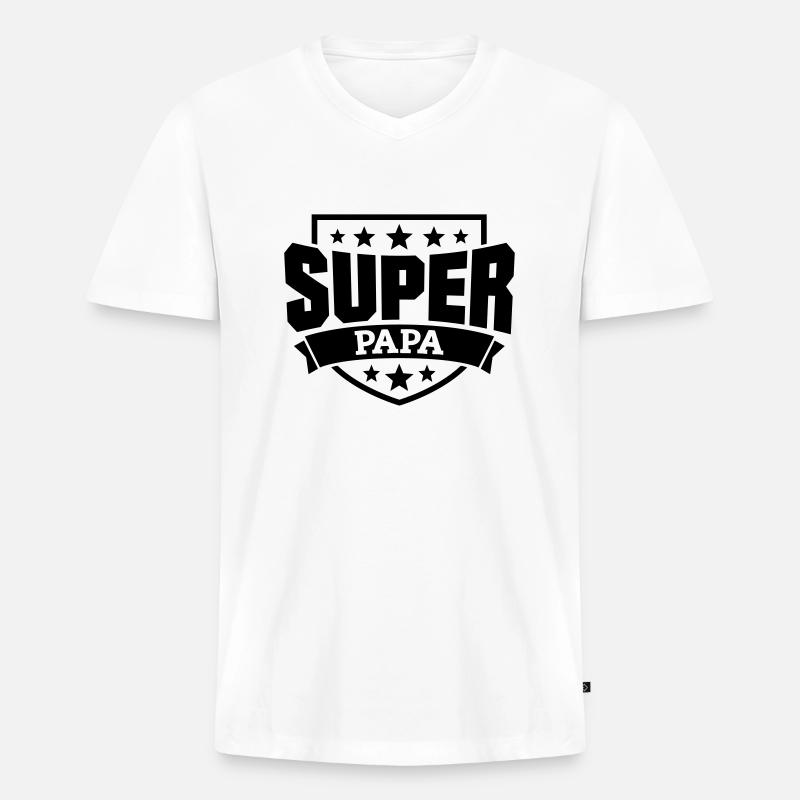 Super Papa - Männer Premium Bio T-Shirt mit V-Ausschnitt - Weiß