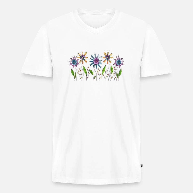 Blumen - Männer Premium Bio T-Shirt mit V-Ausschnitt - Weiß
