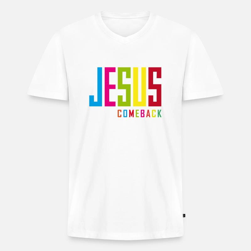 Jesus Comeback – Dein Glaubens-Statement! - Männer Premium Bio T-Shirt mit V-Ausschnitt - Weiß