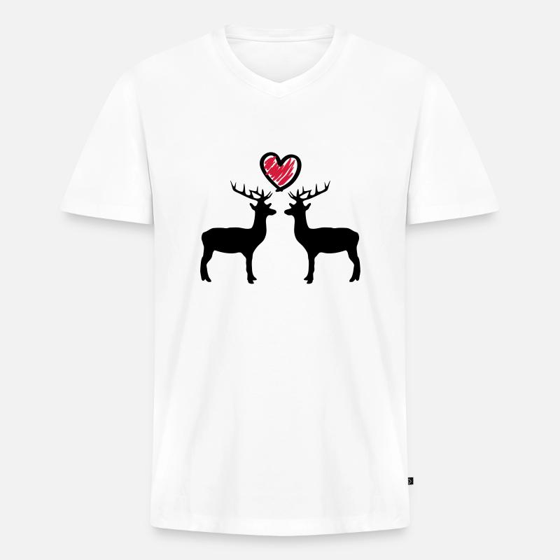 hirsch_love_c2 - Männer Premium Bio T-Shirt mit V-Ausschnitt - Weiß