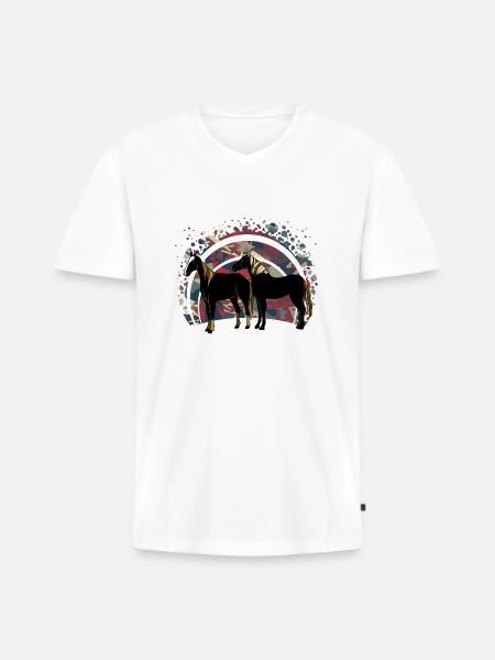 Die Pferde - Männer Premium Bio T-Shirt mit V-Ausschnitt - Weiß