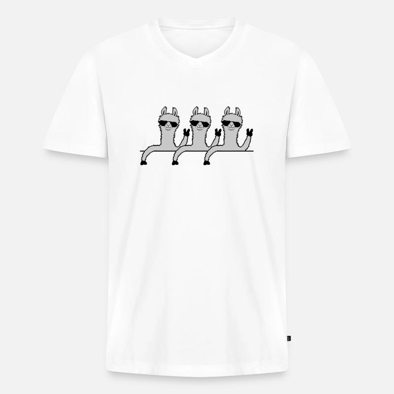Team Comic Lamas - Männer Premium Bio T-Shirt mit V-Ausschnitt - Weiß