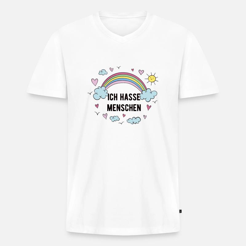 ich hasse menschen regenbogen - Männer Premium Bio T-Shirt mit V-Ausschnitt - Weiß