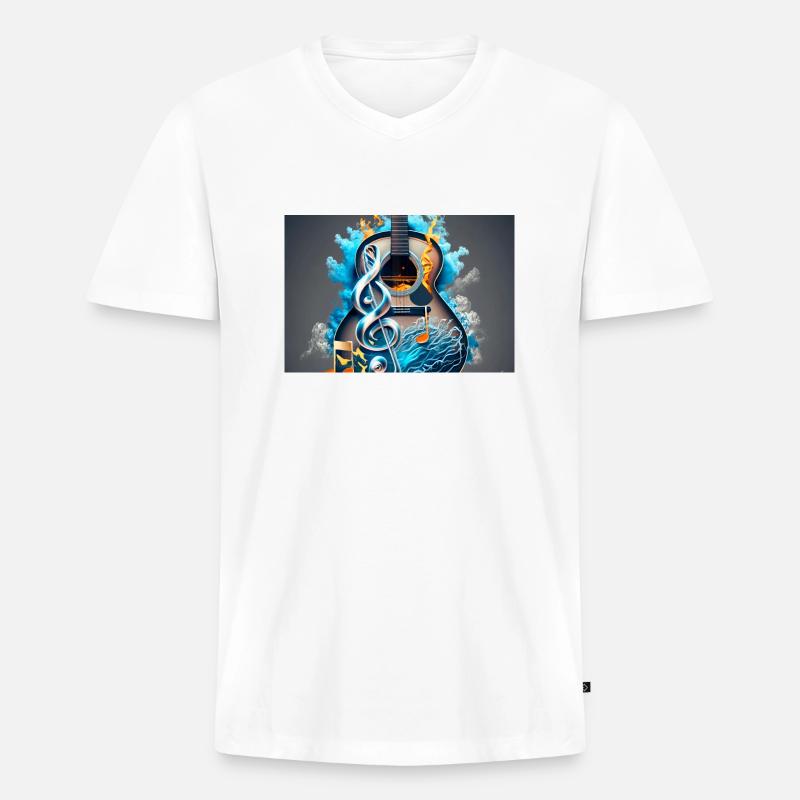 Bunte Akustikgitarre - Männer Premium Bio T-Shirt mit V-Ausschnitt - Weiß