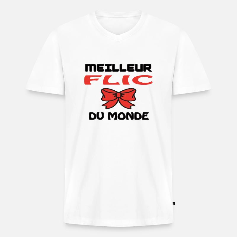 BESTER COP DER WELT - Männer Premium Bio T-Shirt mit V-Ausschnitt - Weiß