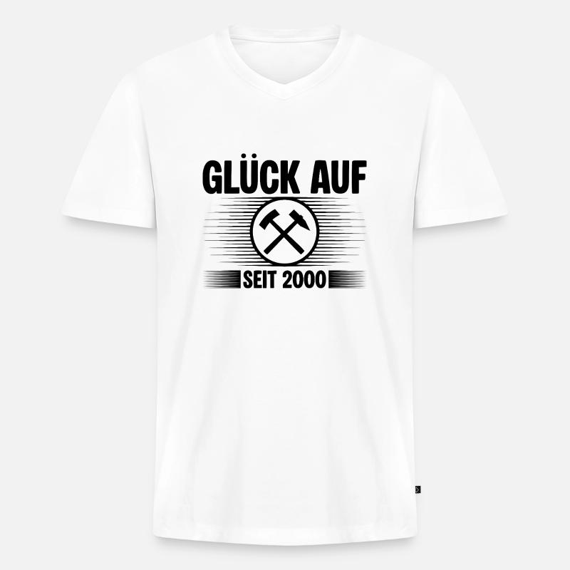 Glueck auf seit 2000 - Männer Premium Bio T-Shirt mit V-Ausschnitt - Weiß