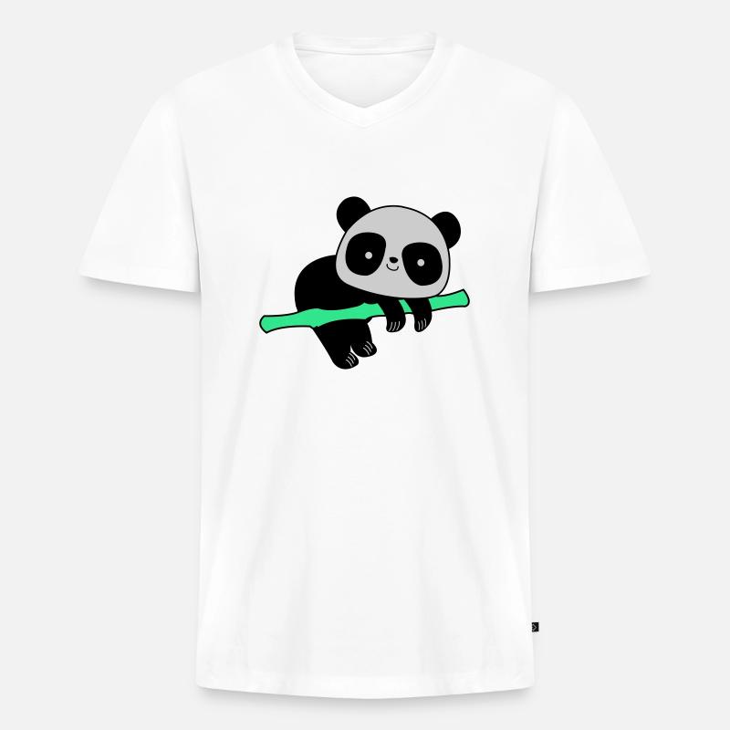 Pandabär - Männer Premium Bio T-Shirt mit V-Ausschnitt - Weiß