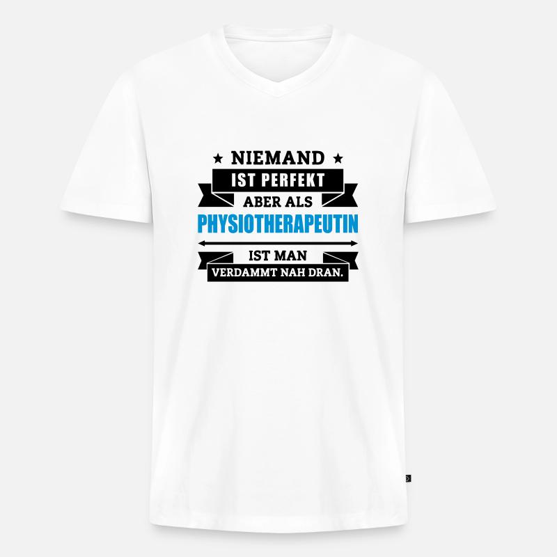 Fun Physiotherapeutin - Männer Premium Bio T-Shirt mit V-Ausschnitt - Weiß