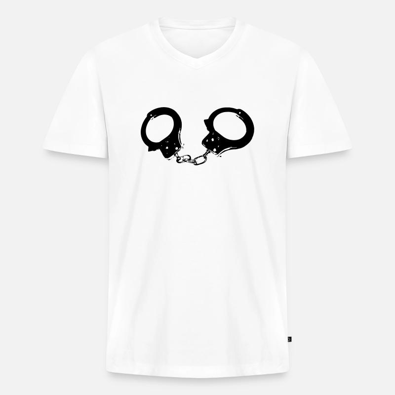 handschellen - Männer Premium Bio T-Shirt mit V-Ausschnitt - Weiß