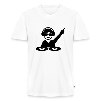 DJ - Ekologiczna męska koszulka z dekoltem w serek Premium - biały - Przód - Nico (187cm)