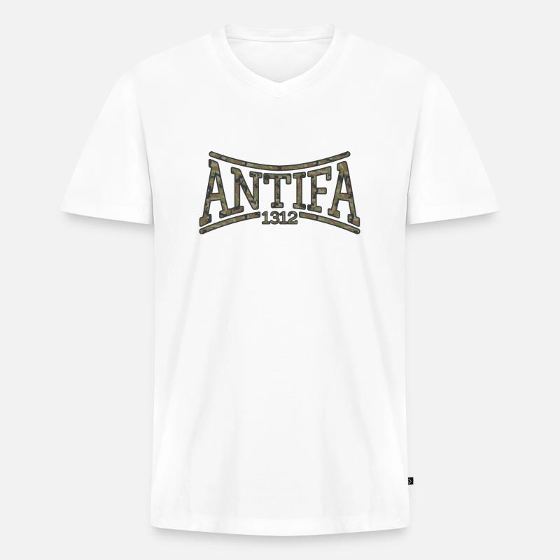 Antifa - Männer Premium Bio T-Shirt mit V-Ausschnitt - Weiß