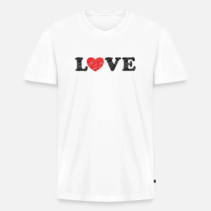 Herz scribble - Männer Premium Bio T-Shirt mit V-Ausschnitt - Weiß