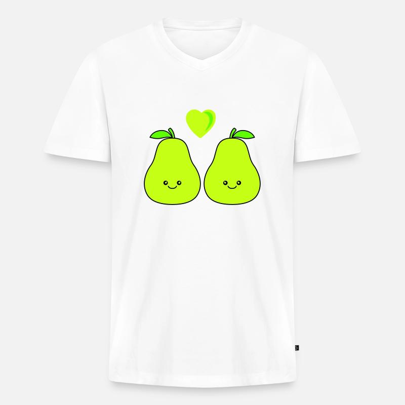 birne comic love - Männer Premium Bio T-Shirt mit V-Ausschnitt - Weiß