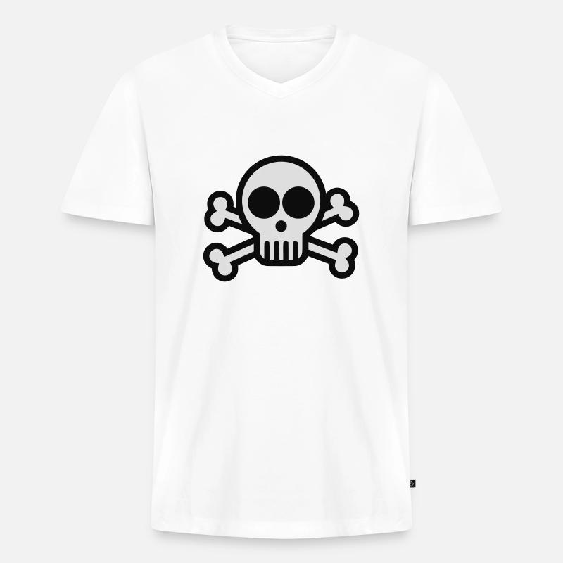 Pirat Totenkopf - Männer Premium Bio T-Shirt mit V-Ausschnitt - Weiß