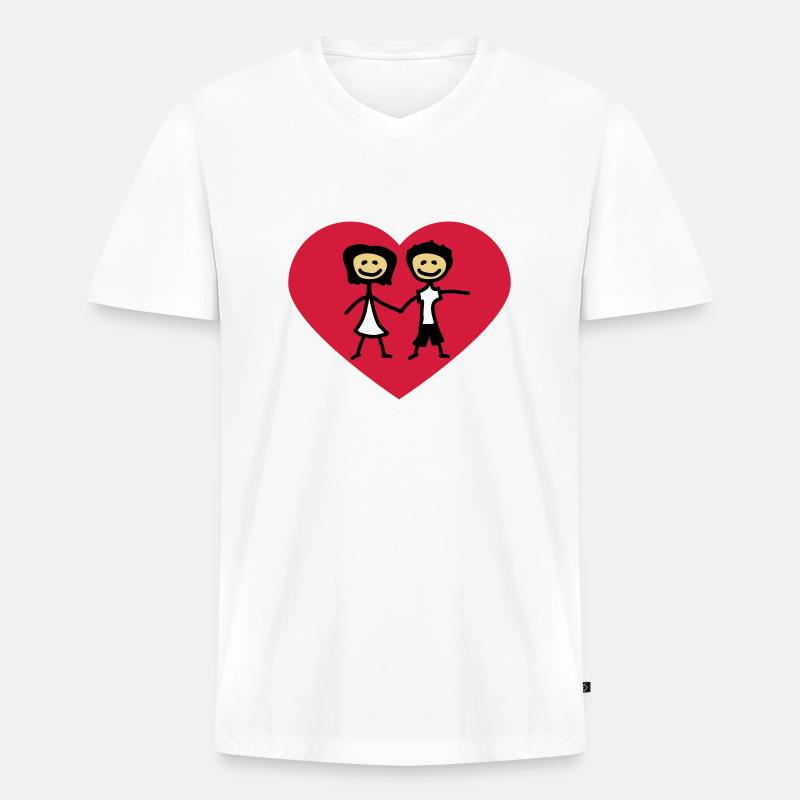 herz_3c - Männer Premium Bio T-Shirt mit V-Ausschnitt - Weiß