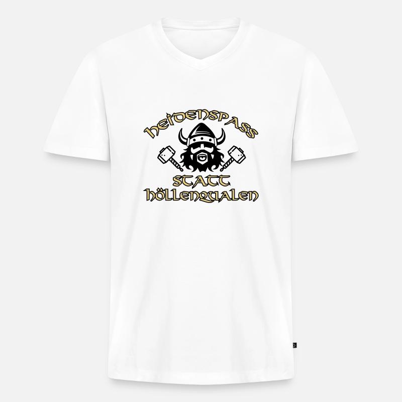 Wikinger - Heidenspaß statt Höllenqualen - Männer Premium Bio T-Shirt mit V-Ausschnitt - Weiß