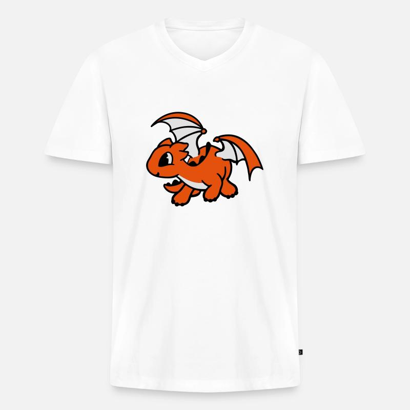 Drache - Männer Premium Bio T-Shirt mit V-Ausschnitt - Weiß