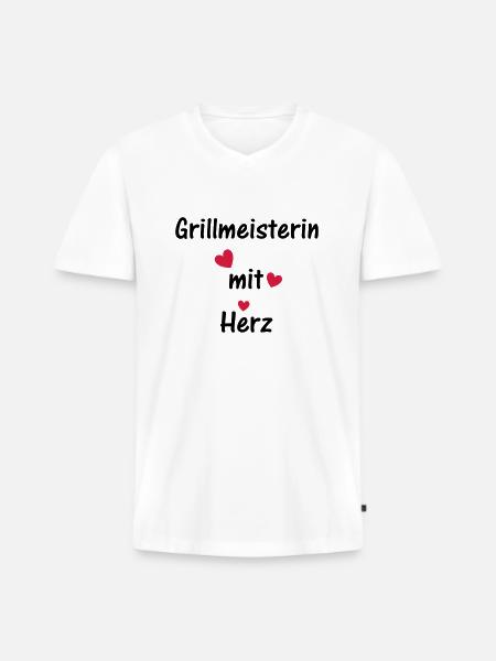 Grillmeisterin mit Herz - Männer Premium Bio T-Shirt mit V-Ausschnitt - Weiß