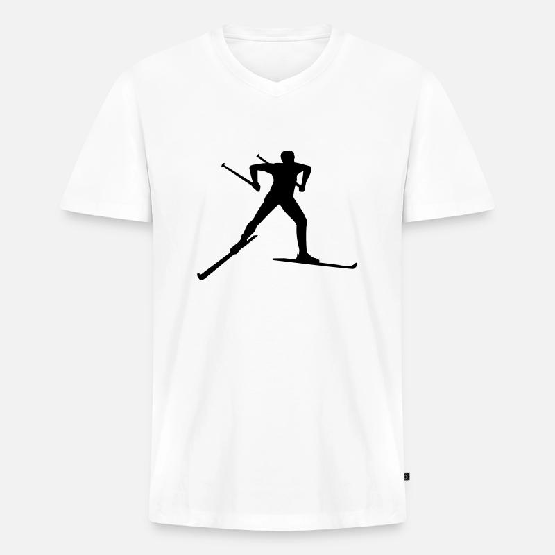 Langlauf - Männer Premium Bio T-Shirt mit V-Ausschnitt - Weiß