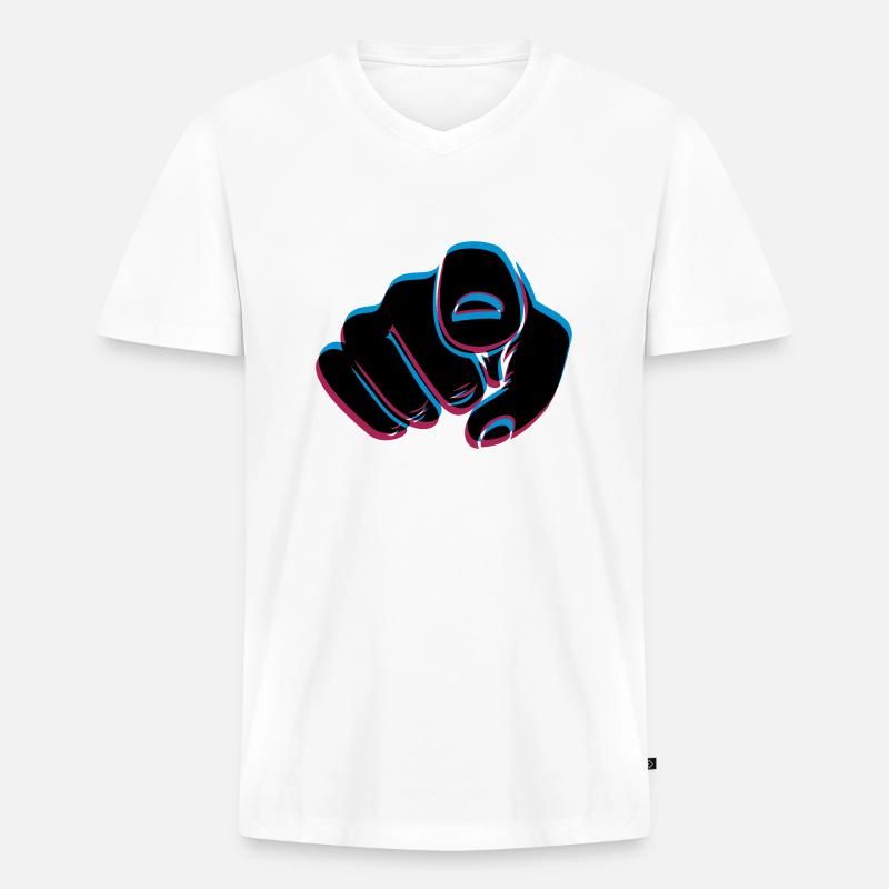 3D Effekt Hand - Männer Premium Bio T-Shirt mit V-Ausschnitt - Weiß
