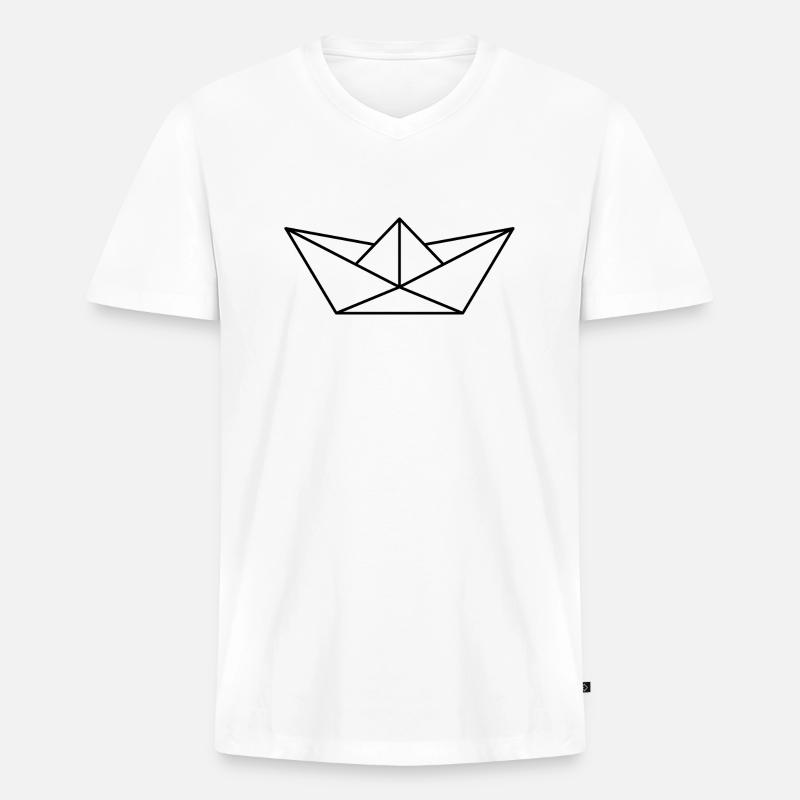 Papierboot - Männer Premium Bio T-Shirt mit V-Ausschnitt - Weiß
