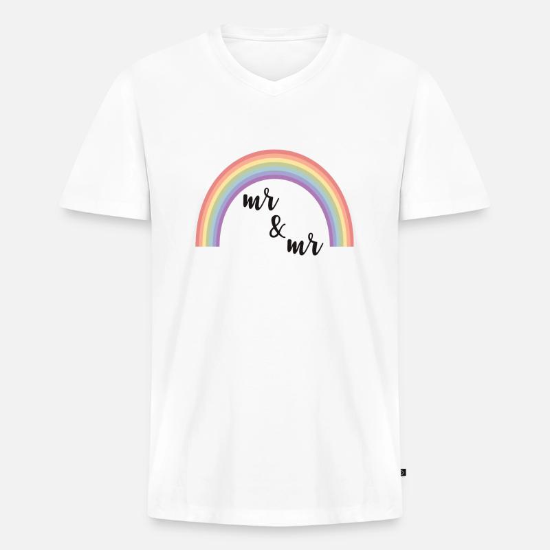 Mr and Mr Regenbogen Geschenk - Männer Premium Bio T-Shirt mit V-Ausschnitt - Weiß