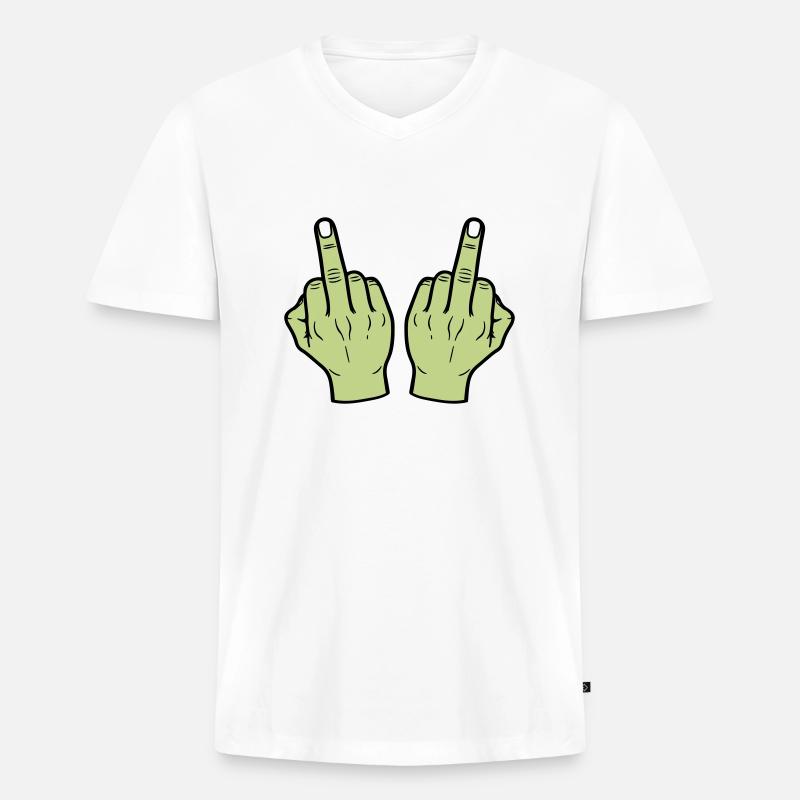 Mittelfinger Hand - Männer Premium Bio T-Shirt mit V-Ausschnitt - Weiß