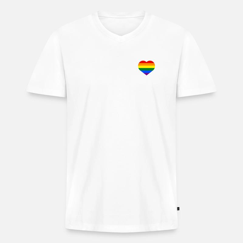 Regenbogenherz - Männer Premium Bio T-Shirt mit V-Ausschnitt - Weiß