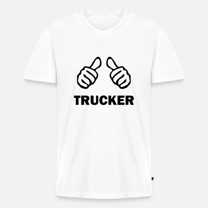 trucker - Männer Premium Bio T-Shirt mit V-Ausschnitt - Weiß